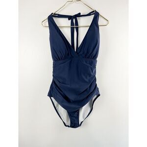 AMIANI One Pc Tummy Control Ruched Blue Swimsuit Women’s Size Small
